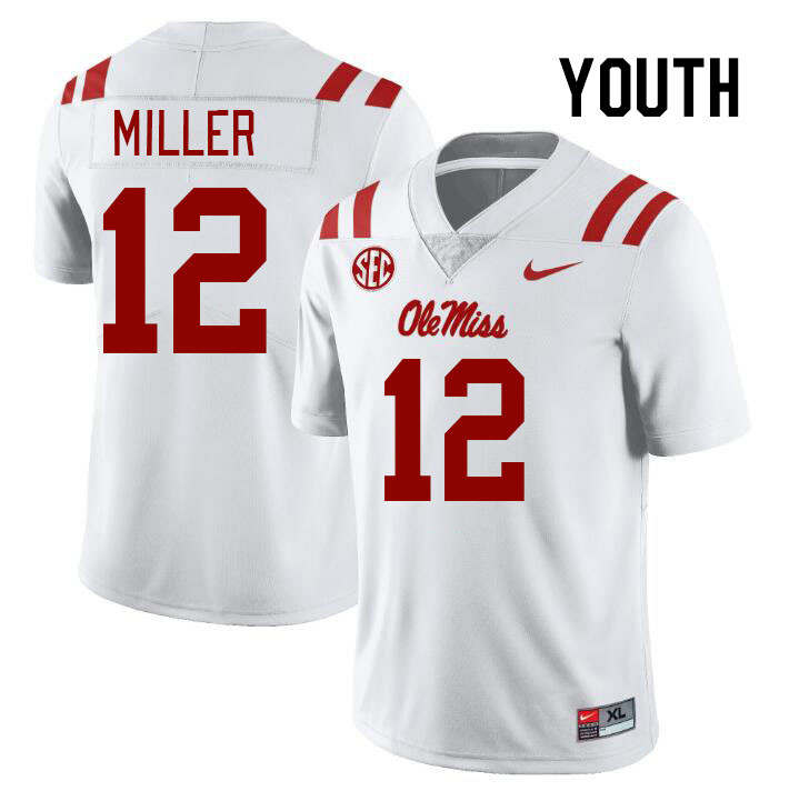 Youth #12 Jett Miller Ole Miss Rebels College Football Jerseys Stitched-White